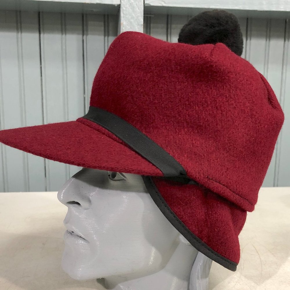 Maroon 6 3/8 Pom Wool Ear Flaps Winter Ski Hunting Hat Made USA